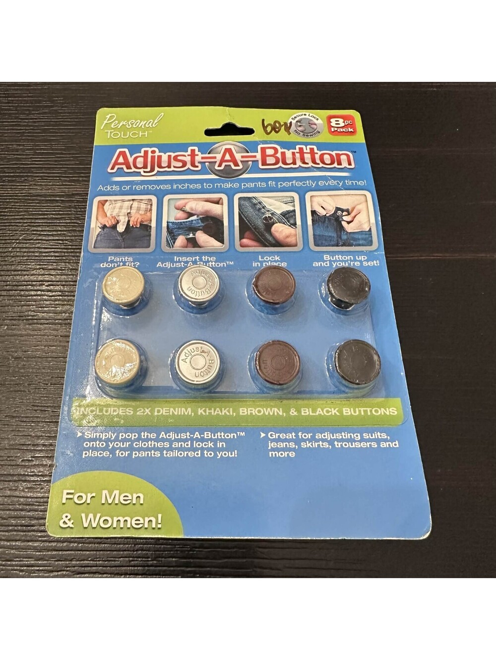 Personal Touch Adjust-A-Button 8 Pc Pack No Sew Waist Extender Buttons Sealed
